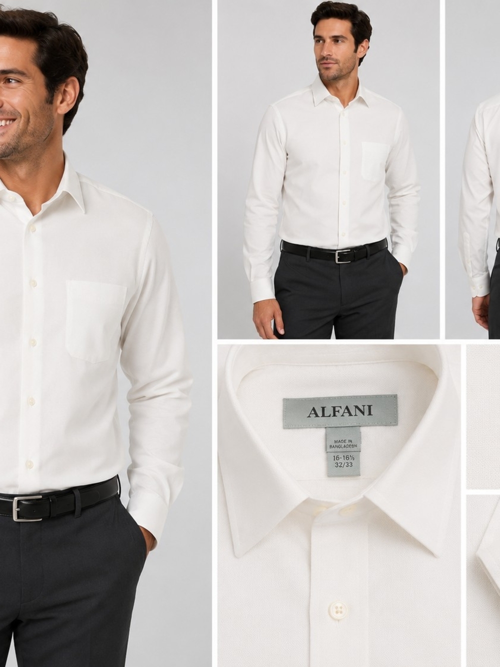 Alfani Men's White Long Sleeve Dress Shirt with Chest Pocket